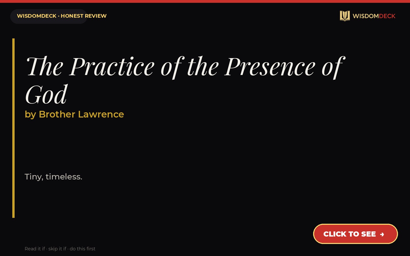 The Practice of the Presence of God by Brother Lawrence — WisdomDeck review