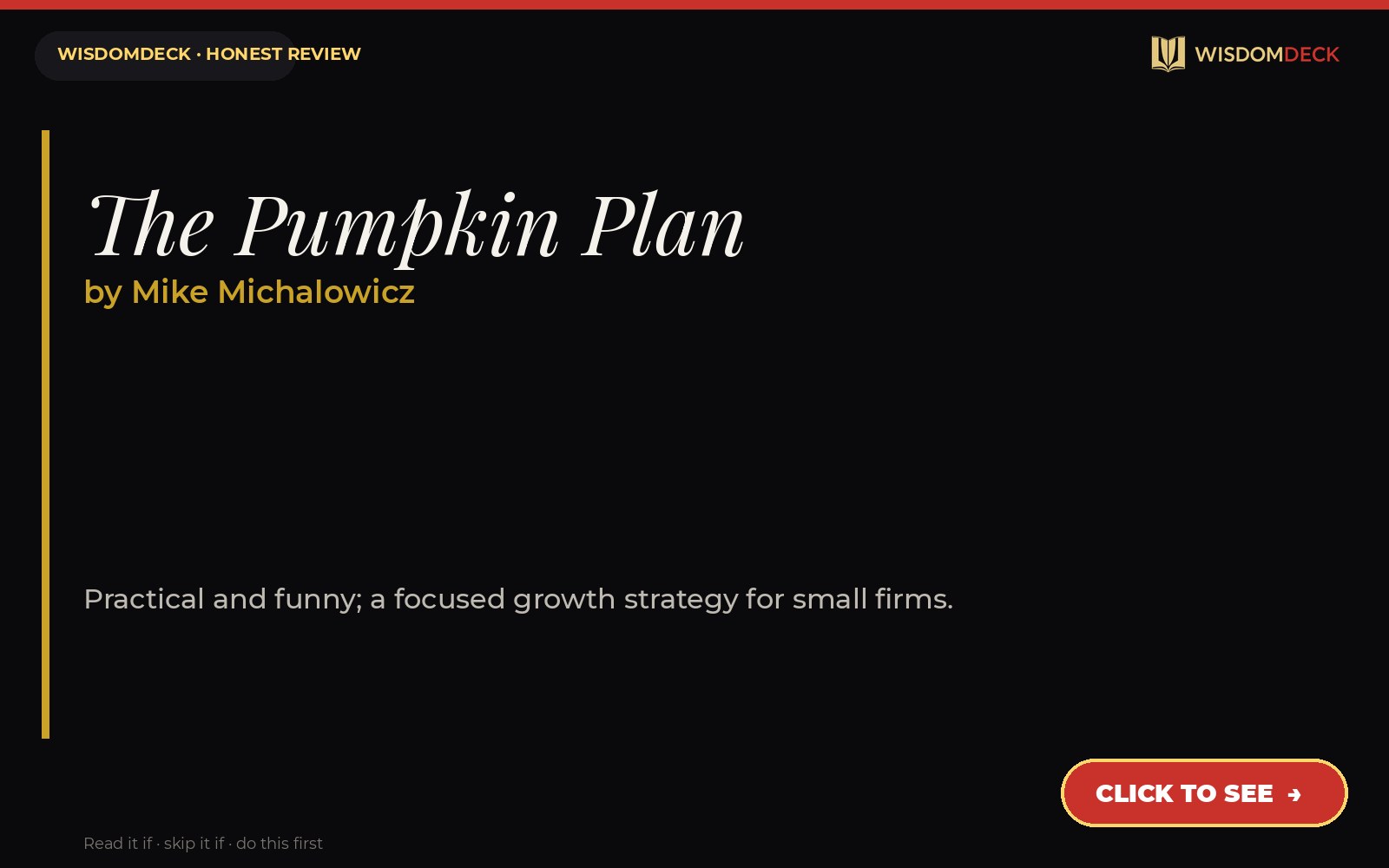 The Pumpkin Plan by Mike Michalowicz — WisdomDeck review