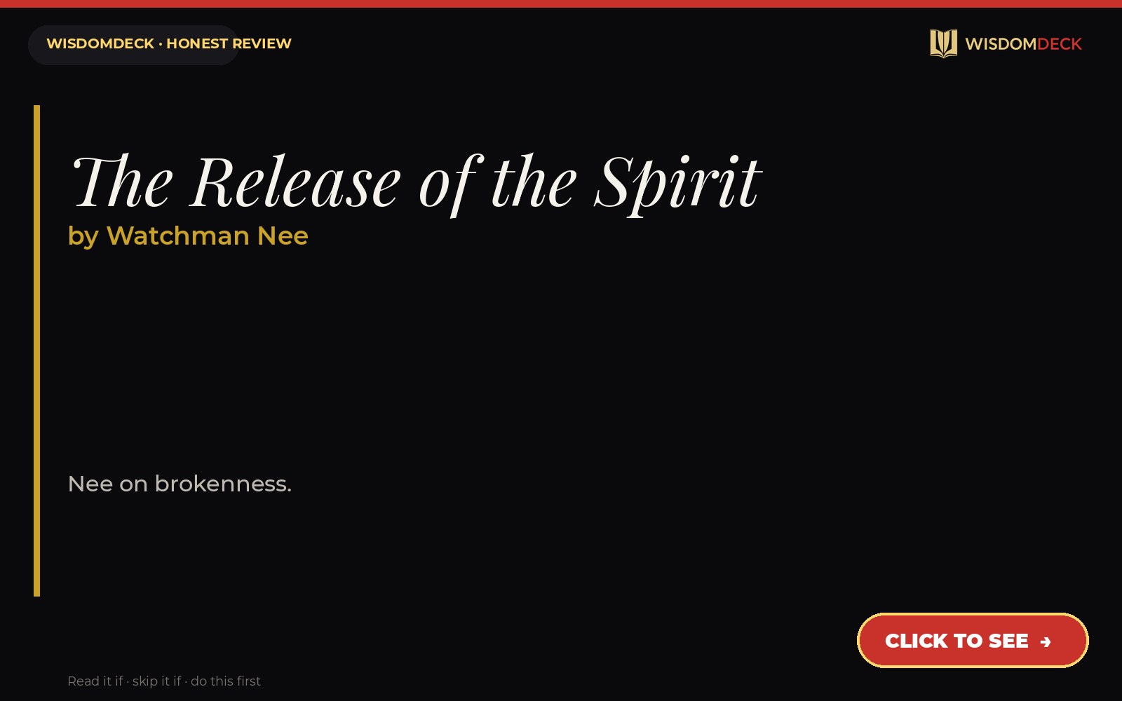 The Release of the Spirit by Watchman Nee — WisdomDeck review