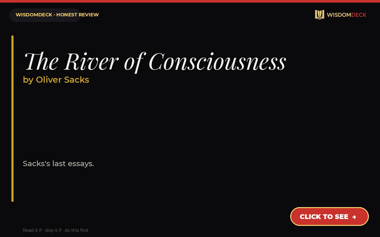 The River of Consciousness by Oliver Sacks — WisdomDeck review