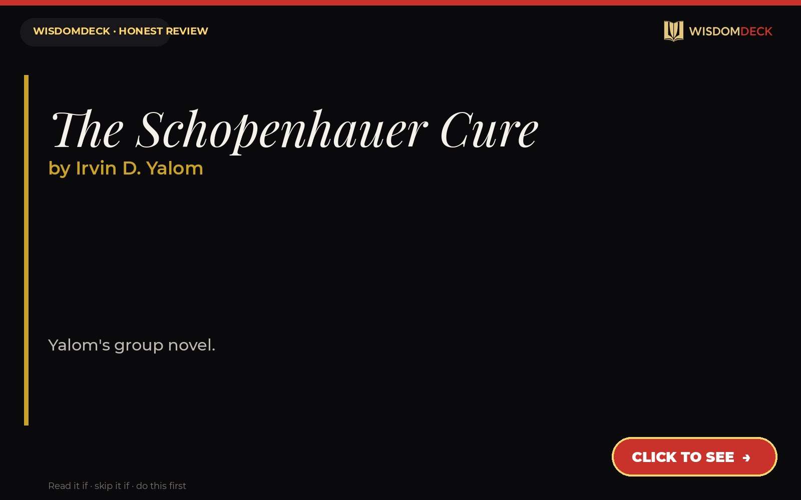 The Schopenhauer Cure by Irvin D. Yalom — WisdomDeck review