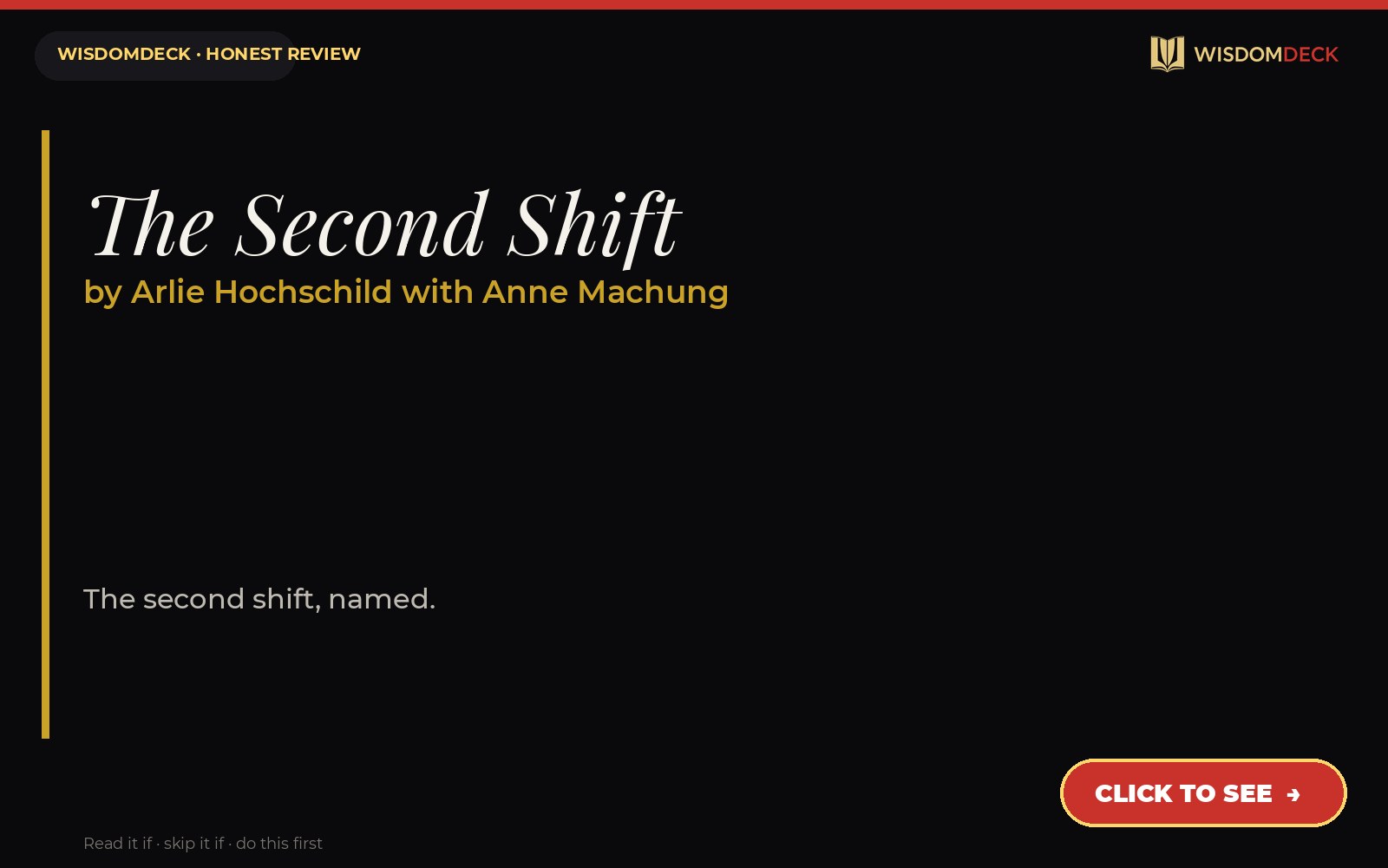 The Second Shift by Arlie Hochschild with Anne Machung — WisdomDeck honest review