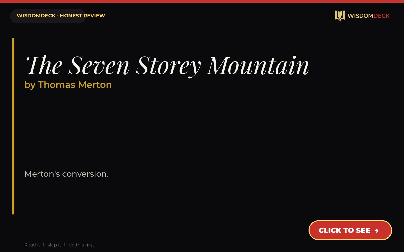 The Seven Storey Mountain by Thomas Merton — WisdomDeck review