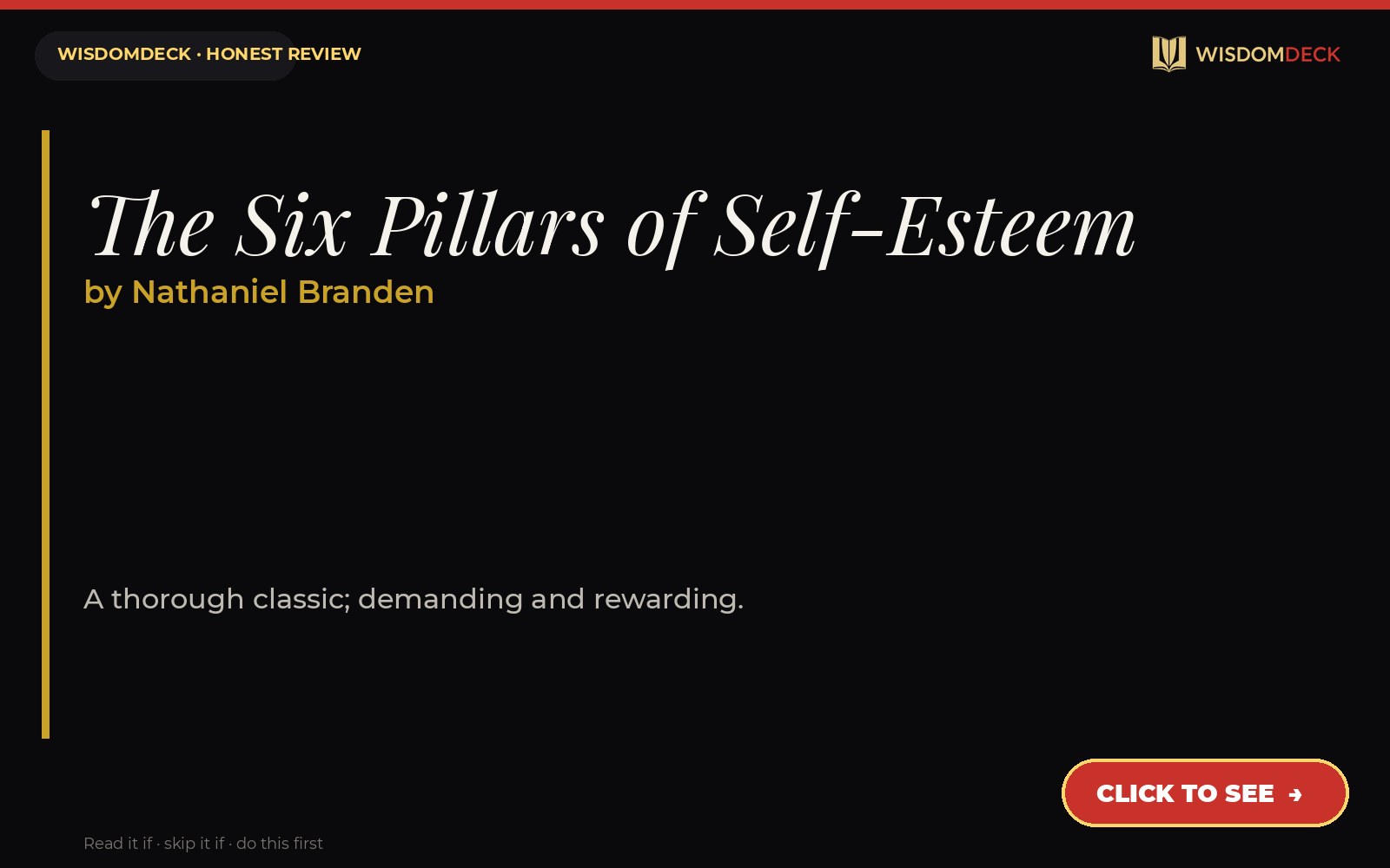 The Six Pillars of Self-Esteem by Nathaniel Branden — WisdomDeck review
