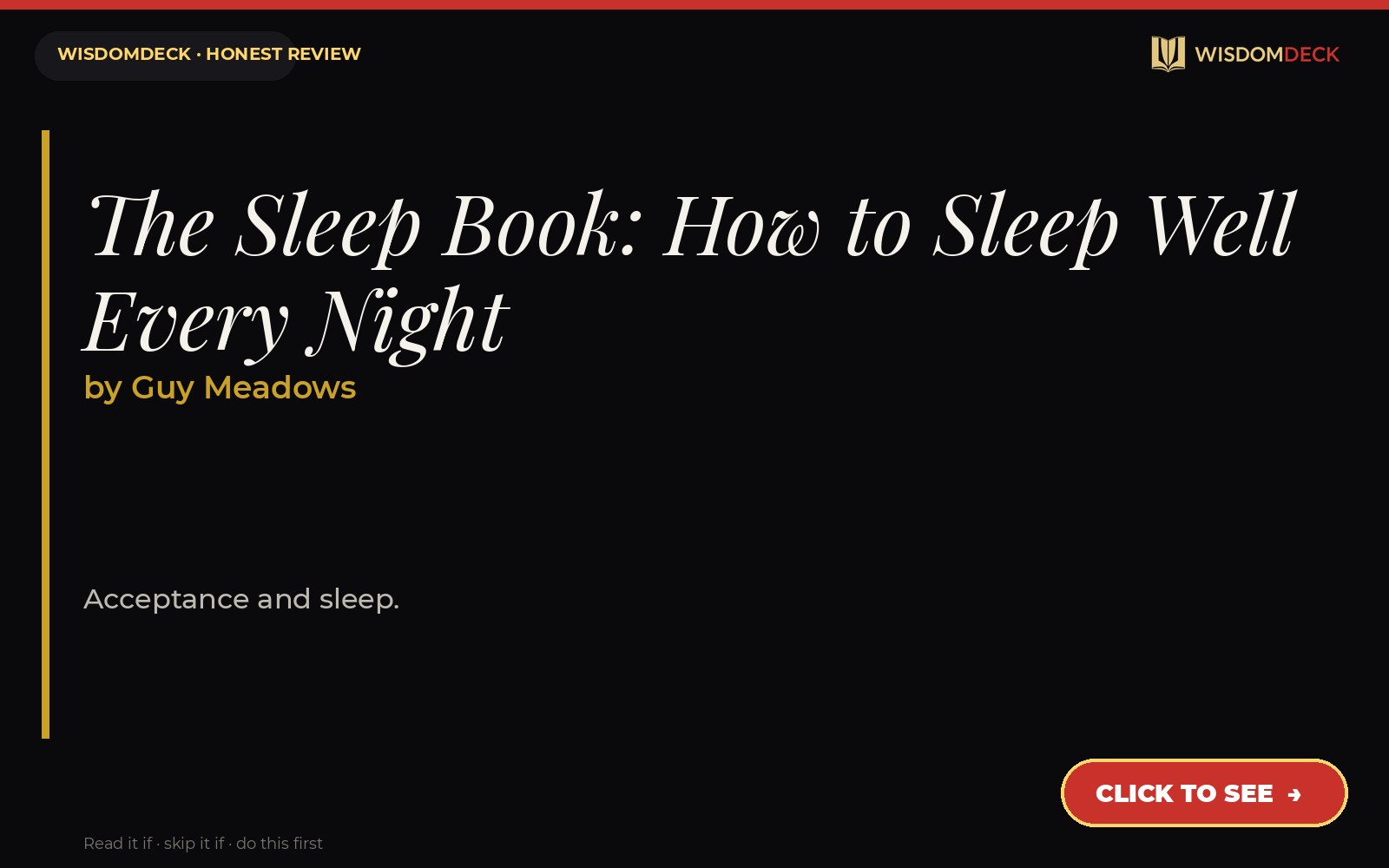 The Sleep Book: How to Sleep Well Every Night by Guy Meadows — WisdomDeck review
