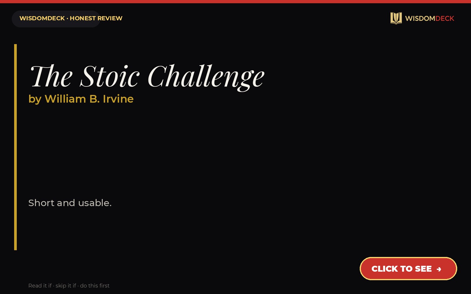 The Stoic Challenge by William B. Irvine — WisdomDeck review
