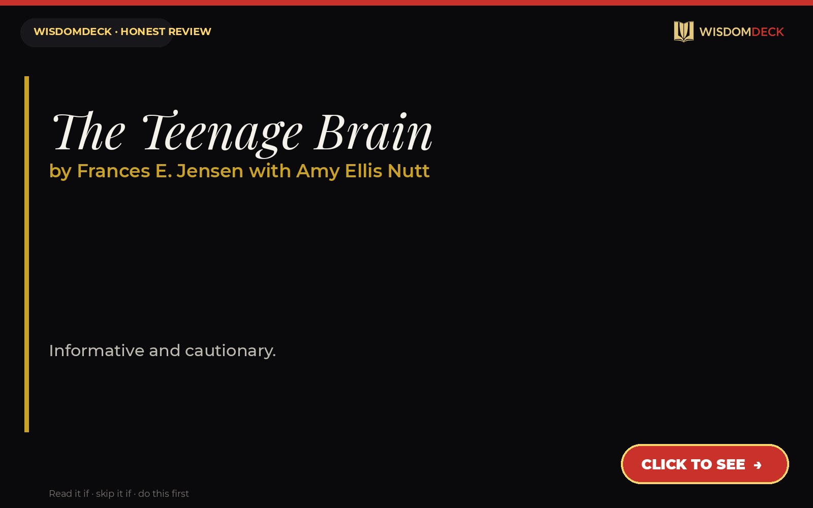 The Teenage Brain by Frances E. Jensen with Amy Ellis Nutt — WisdomDeck review