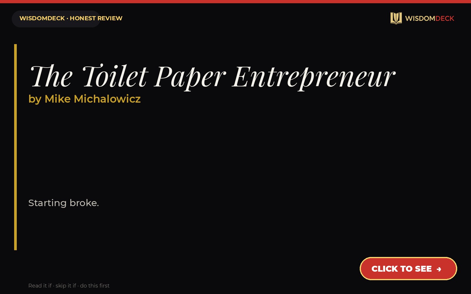 The Toilet Paper Entrepreneur by Mike Michalowicz — WisdomDeck review