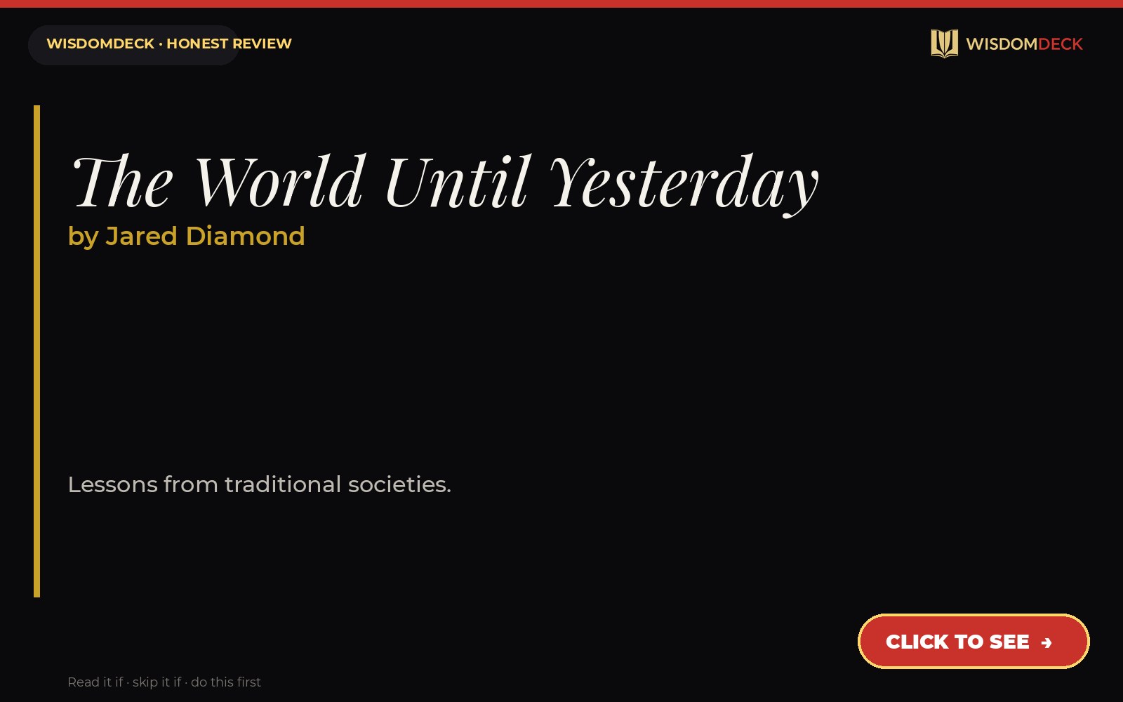 The World Until Yesterday by Jared Diamond — WisdomDeck review