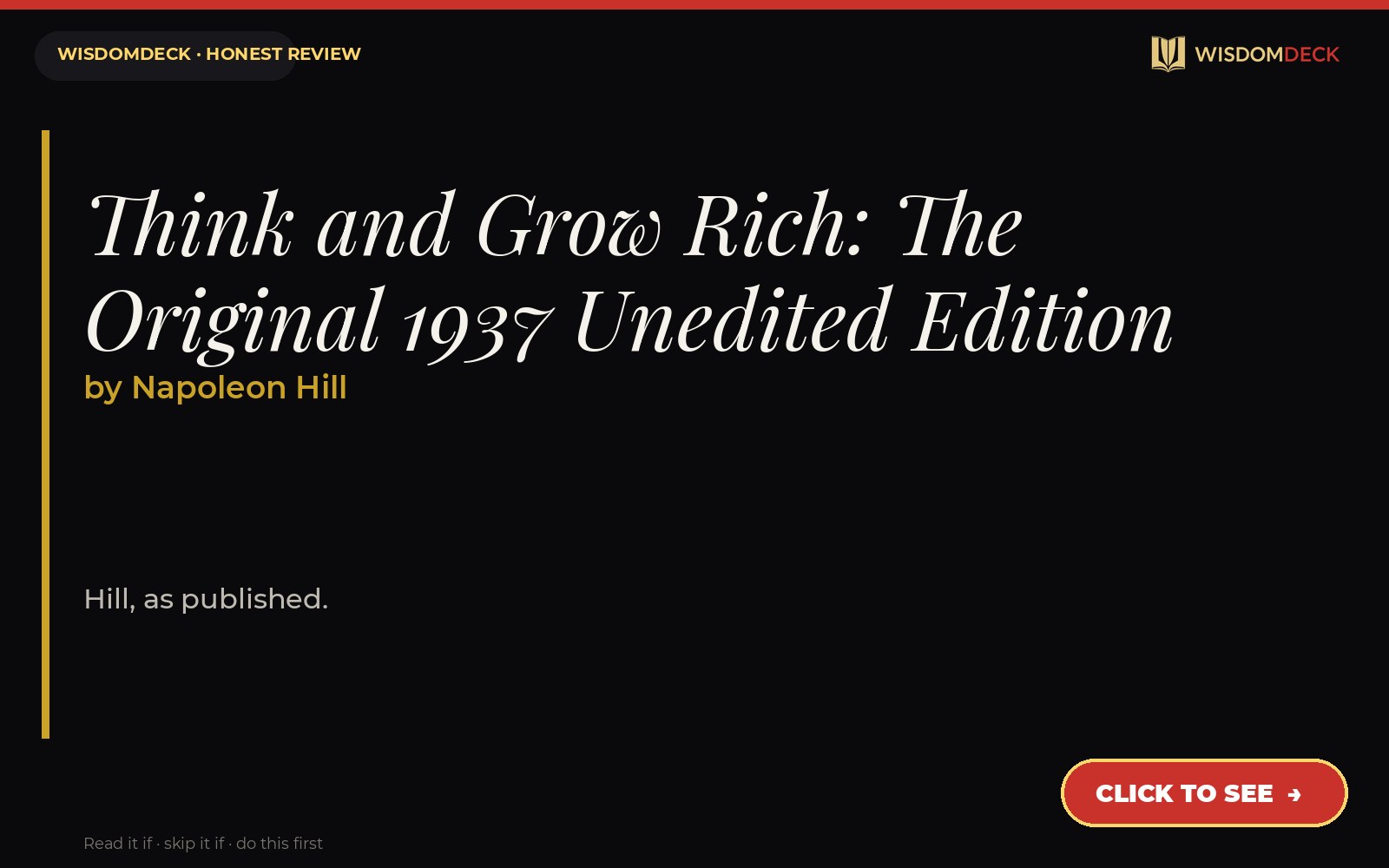 Think and Grow Rich: The Original 1937 Unedited Edition by Napoleon Hill — WisdomDeck review