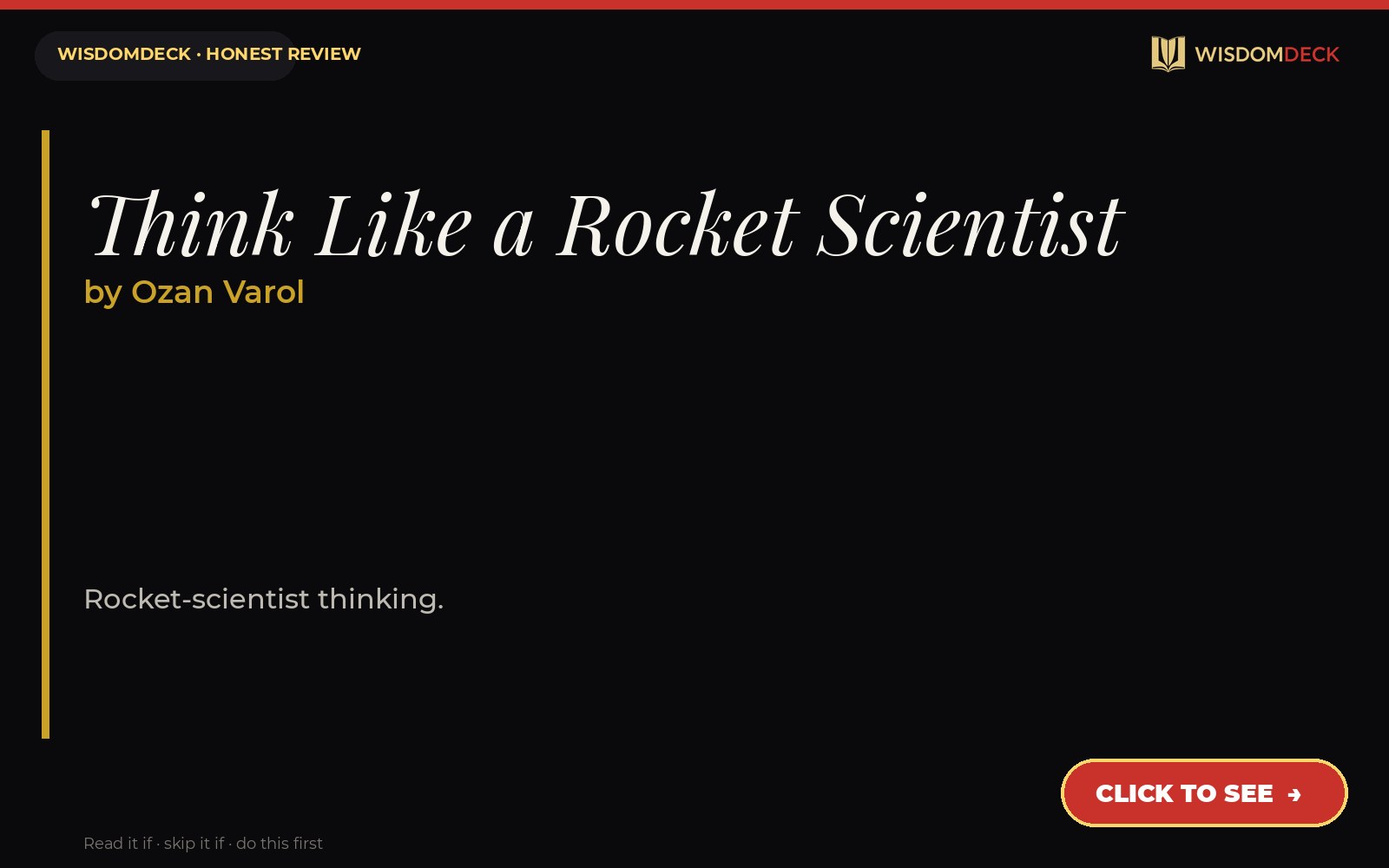 Think Like a Rocket Scientist by Ozan Varol — WisdomDeck review