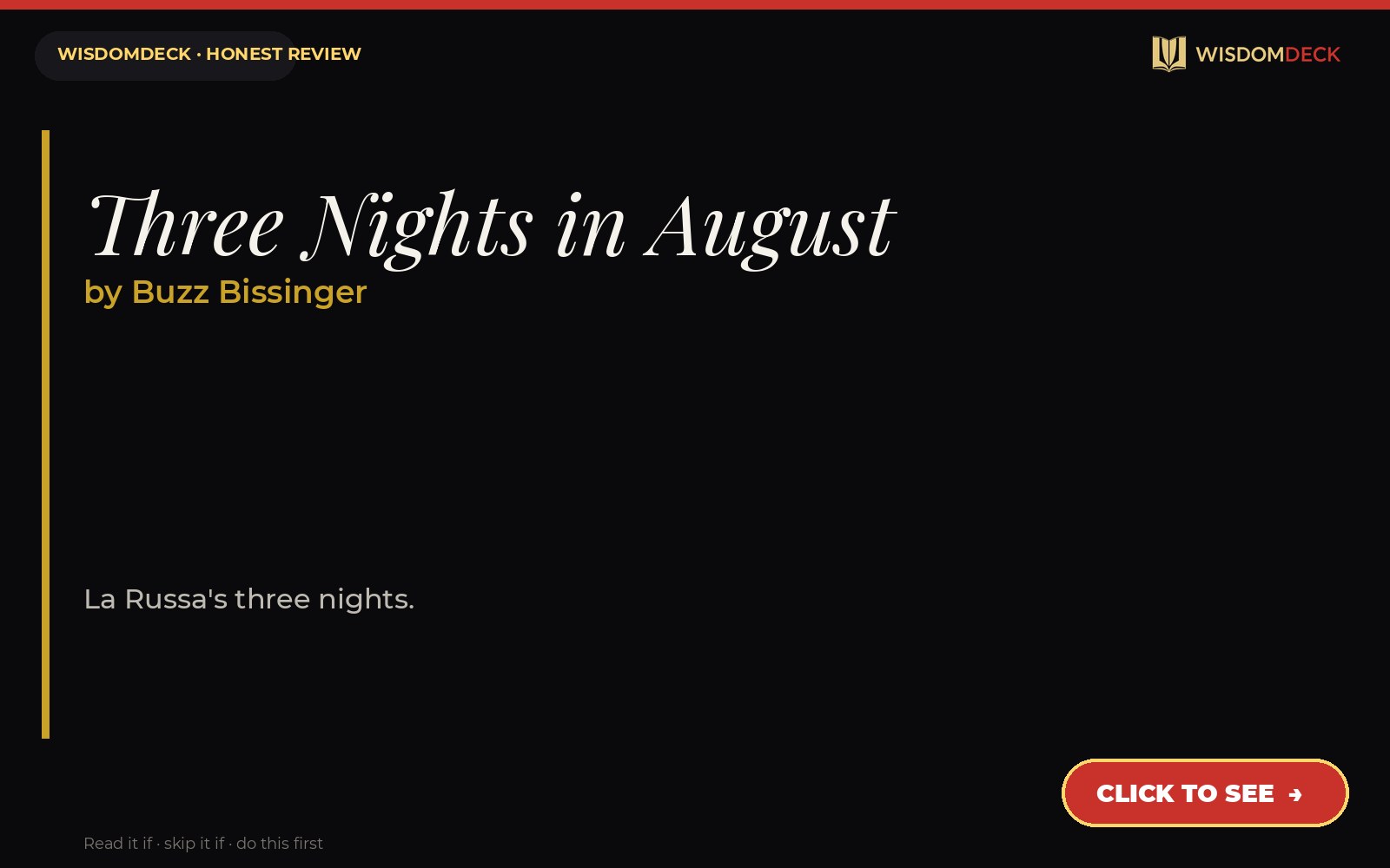 Three Nights in August by Buzz Bissinger — WisdomDeck review