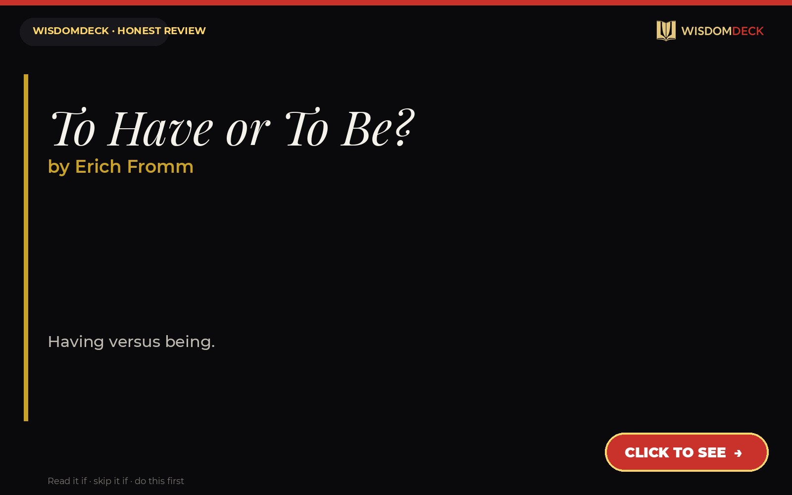 To Have or To Be? by Erich Fromm — WisdomDeck review
