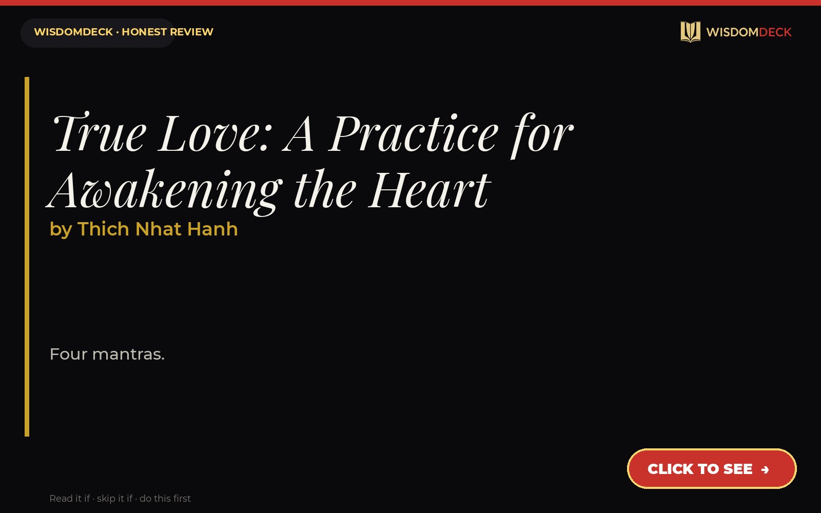 True Love: A Practice for Awakening the Heart by Thich Nhat Hanh — WisdomDeck review