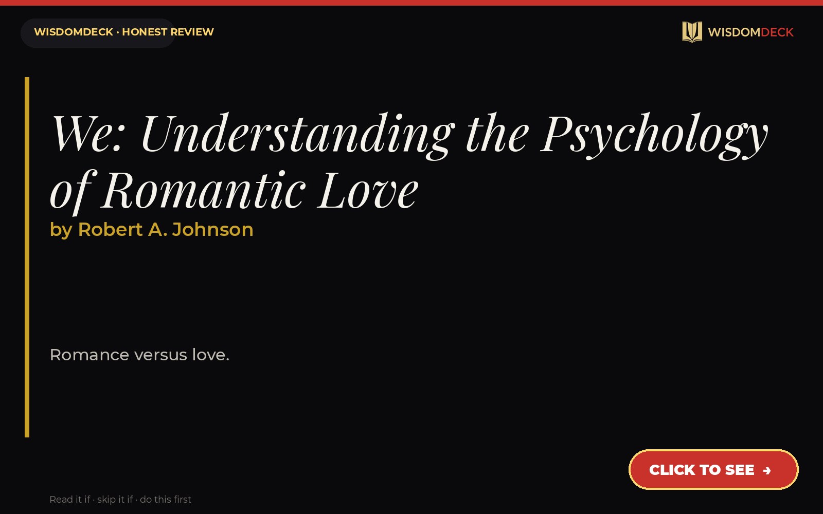 We: Understanding the Psychology of Romantic Love by Robert A. Johnson — WisdomDeck review