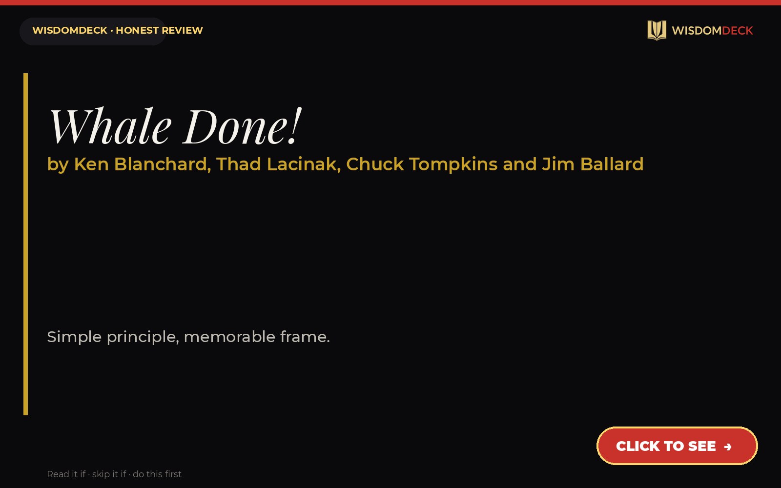 Whale Done! by Ken Blanchard, Thad Lacinak, Chuck Tompkins and Jim Ballard — WisdomDeck review
