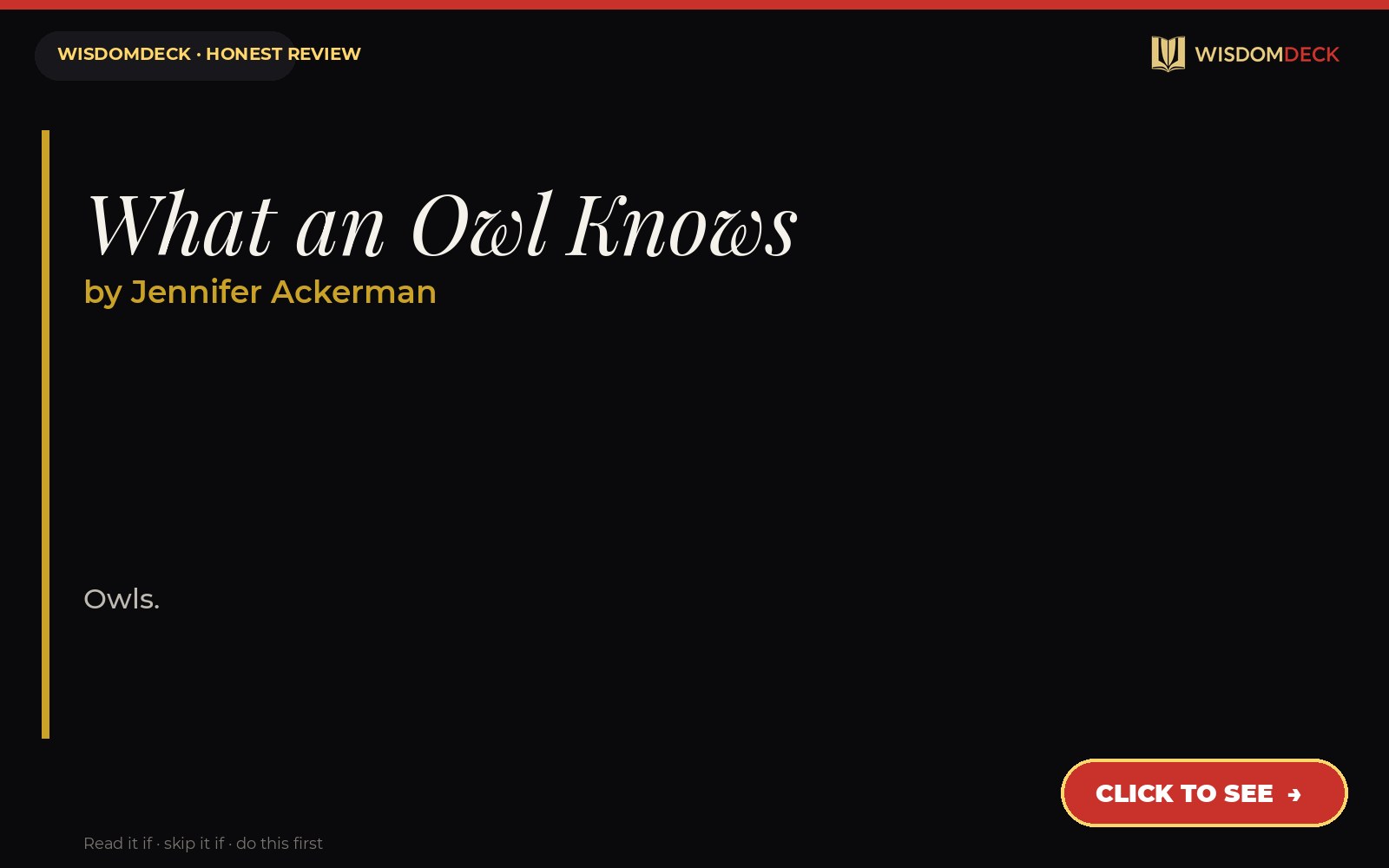 What an Owl Knows by Jennifer Ackerman — WisdomDeck review
