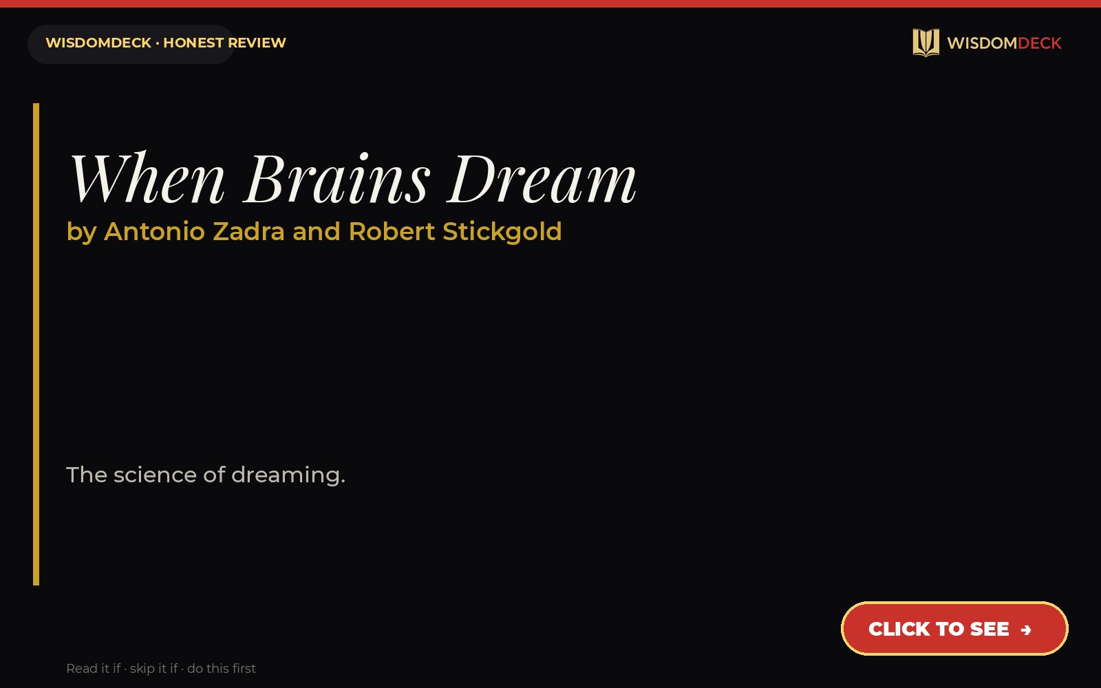 When Brains Dream by Antonio Zadra and Robert Stickgold — WisdomDeck review