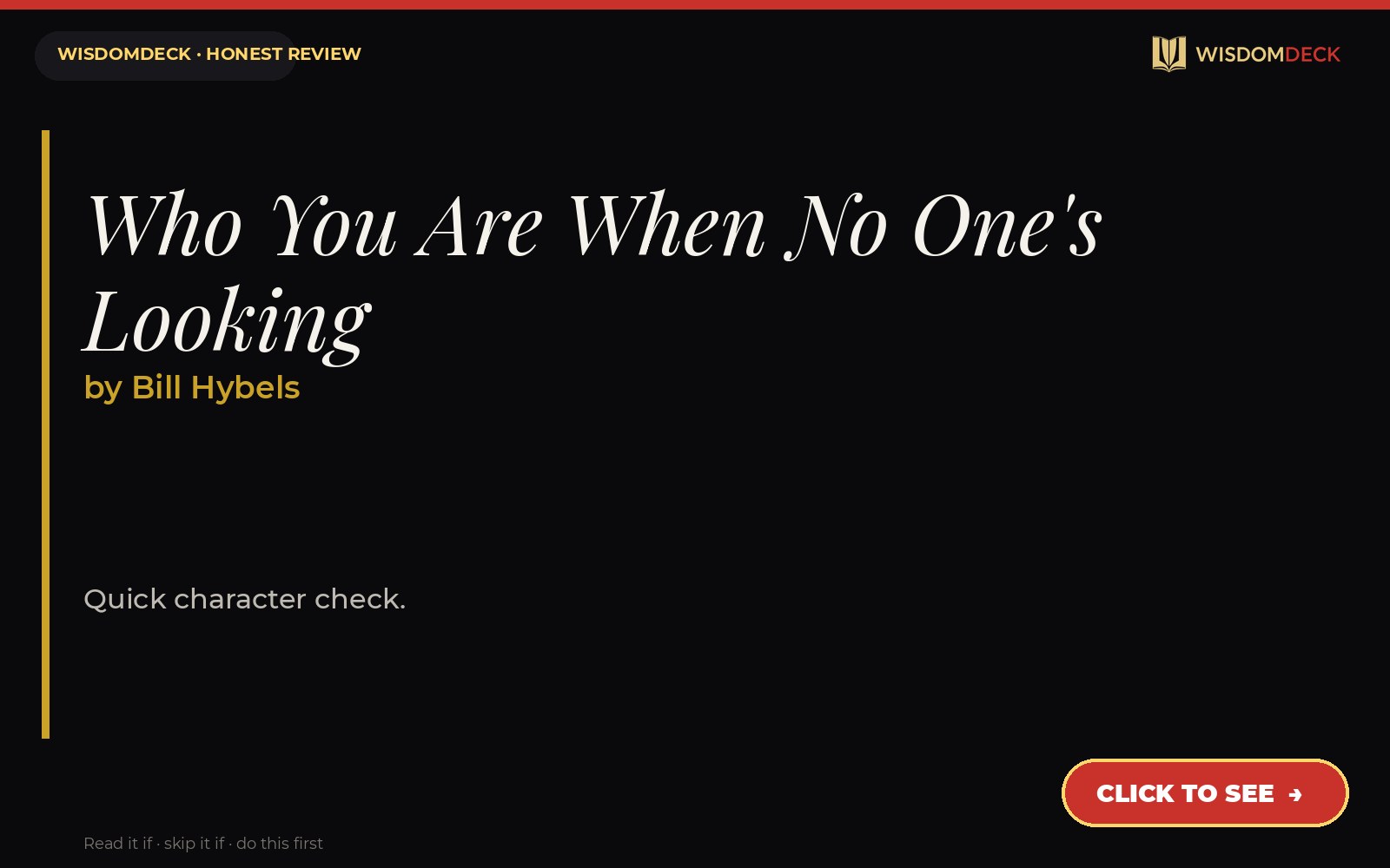 Who You Are When No One's Looking by Bill Hybels — WisdomDeck review