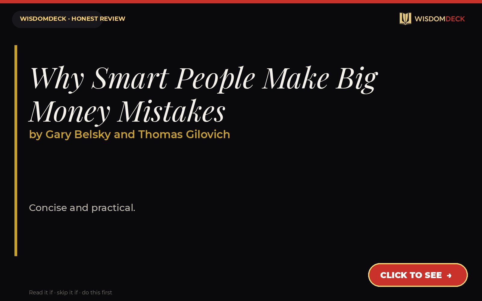 Why Smart People Make Big Money Mistakes by Gary Belsky and Thomas Gilovich — WisdomDeck review