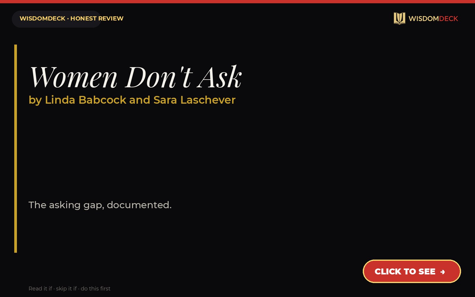Women Don't Ask by Linda Babcock and Sara Laschever — WisdomDeck review
