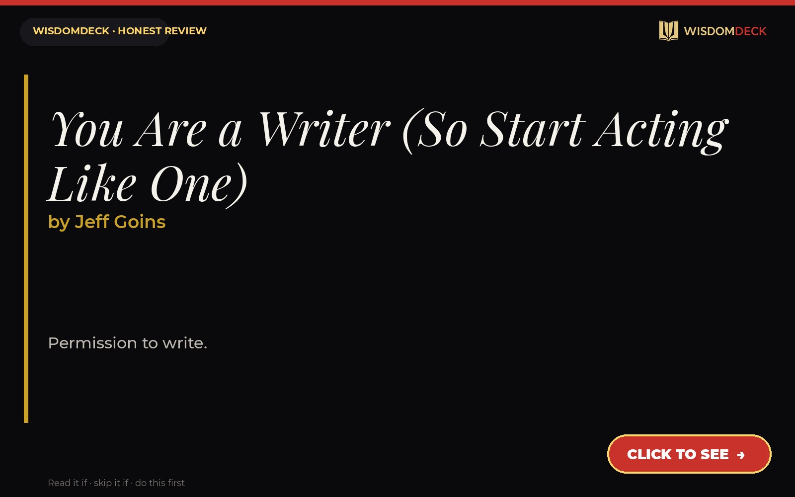You Are a Writer (So Start Acting Like One) by Jeff Goins — WisdomDeck review