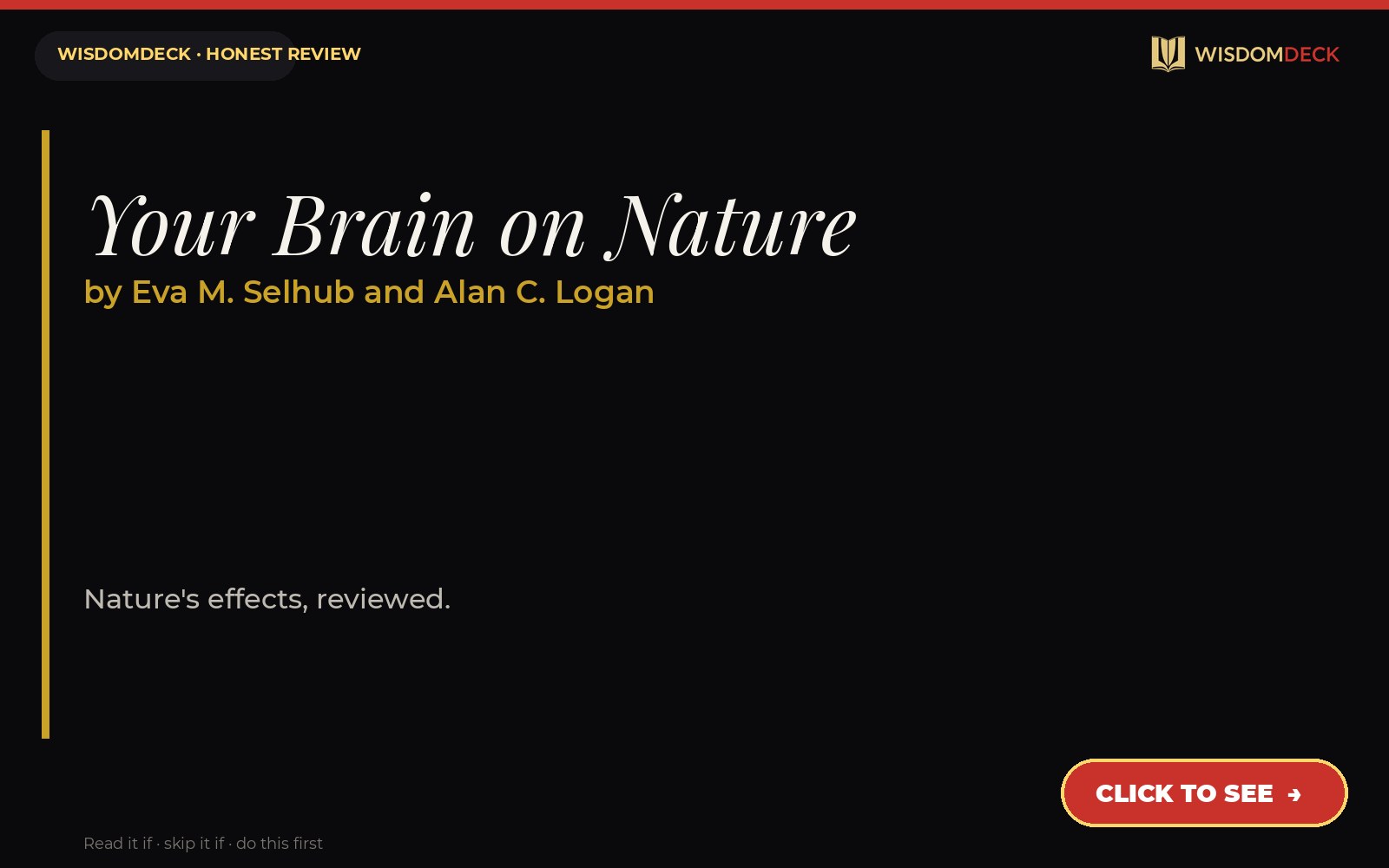 Your Brain on Nature by Eva M. Selhub and Alan C. Logan — WisdomDeck review