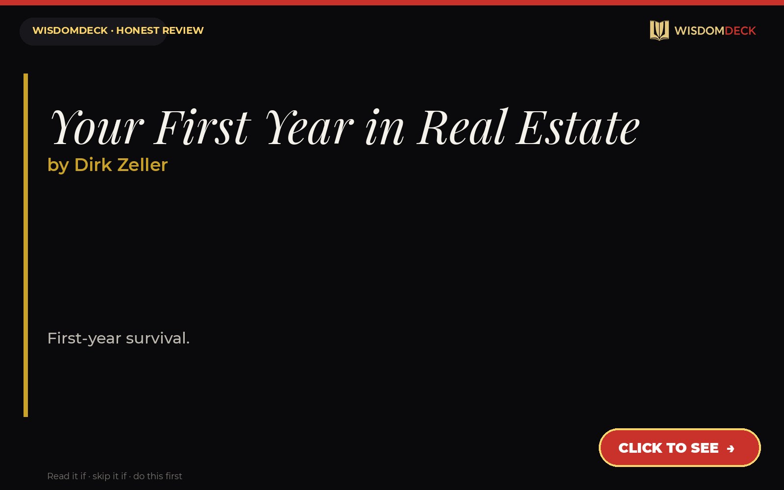 Your First Year in Real Estate by Dirk Zeller — WisdomDeck review
