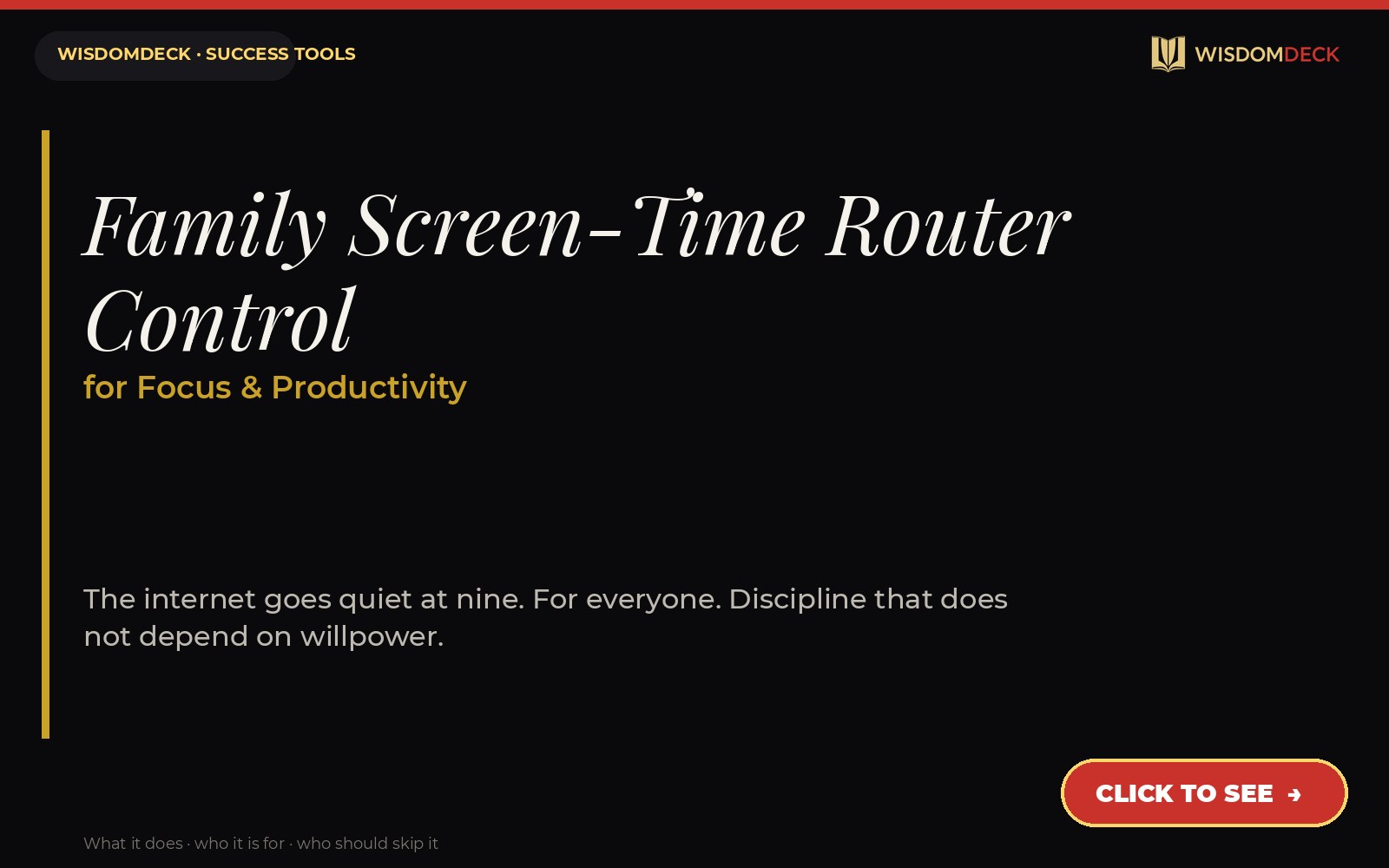 Family Screen-Time Router Control — WisdomDeck success tool card