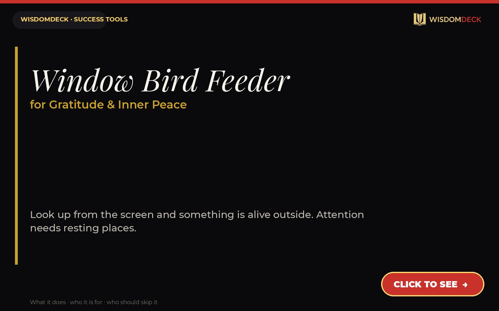 Window Bird Feeder — WisdomDeck success tool card