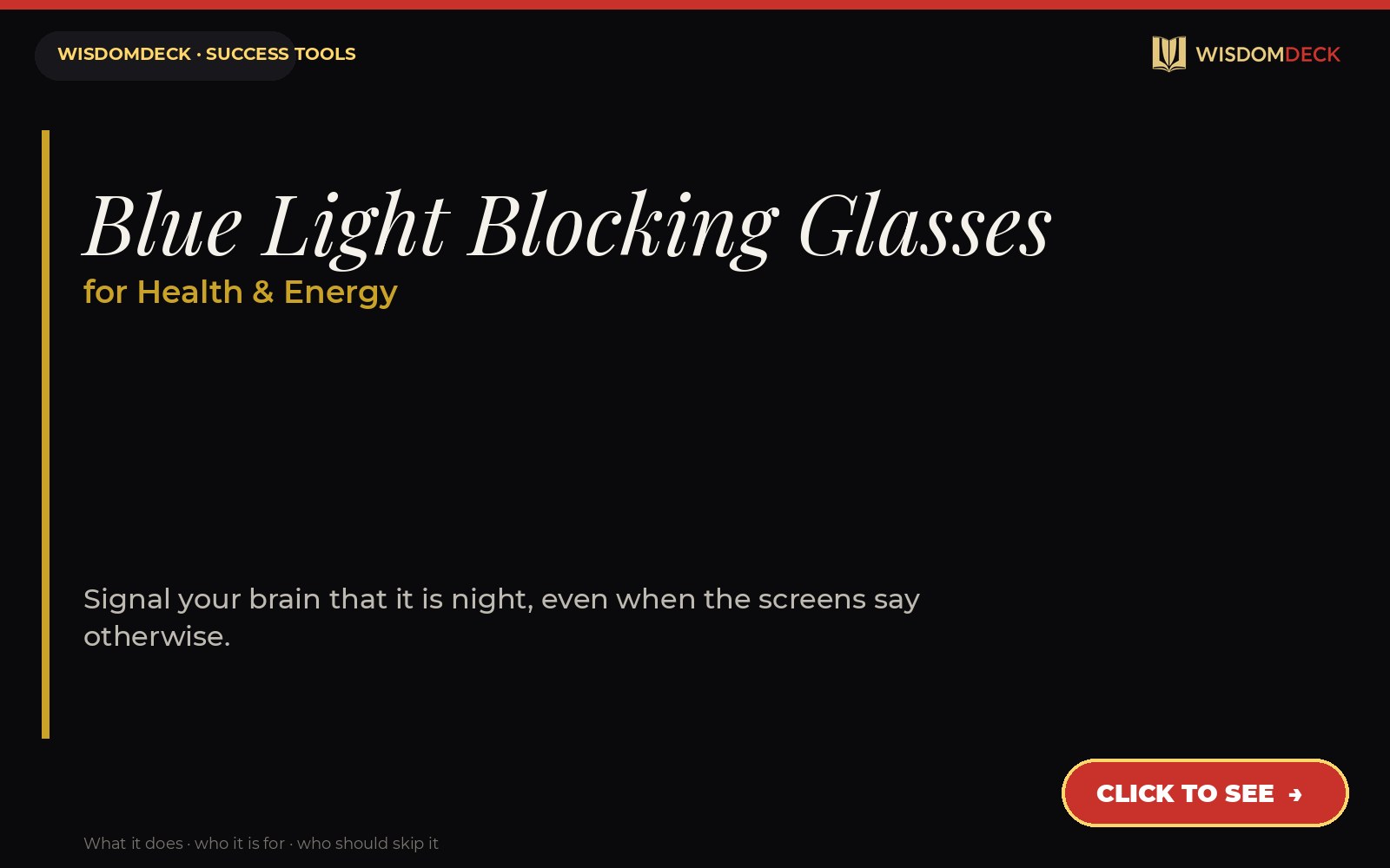 Blue Light Blocking Glasses — WisdomDeck success tool card
