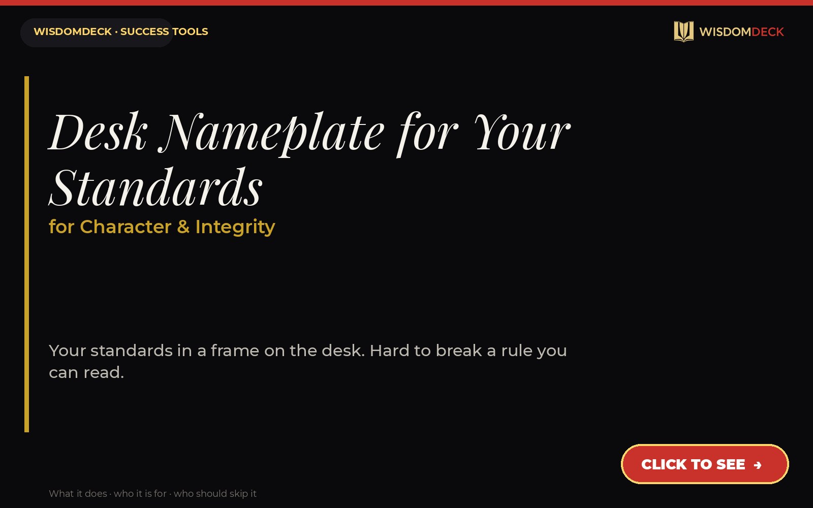 Desk Nameplate for Your Standards — WisdomDeck success tool card