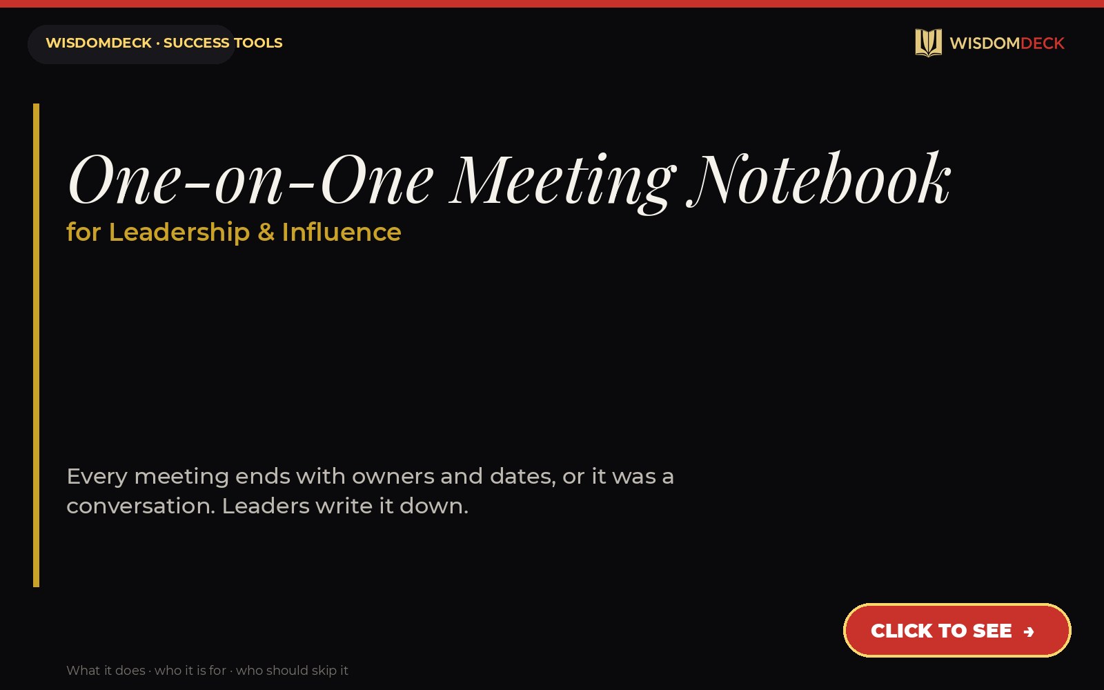 One-on-One Meeting Notebook — WisdomDeck success tool card