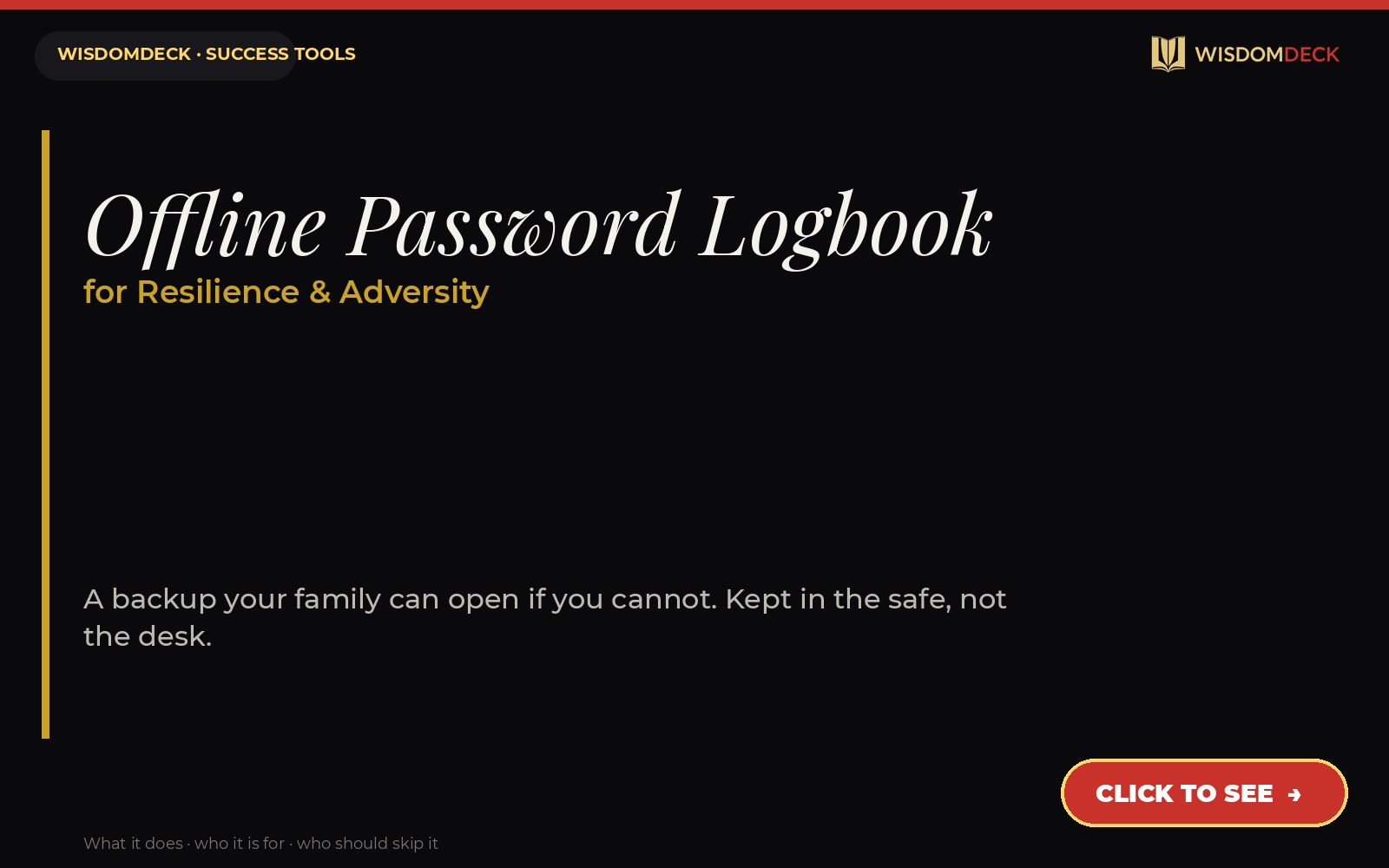 Offline Password Logbook — WisdomDeck success tool card