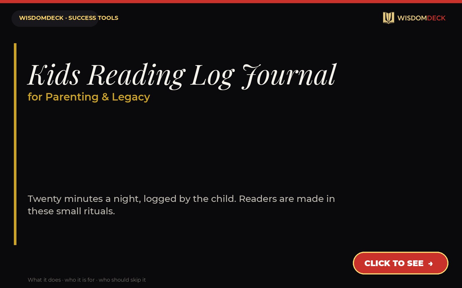 Kids Reading Log Journal — WisdomDeck success tool card
