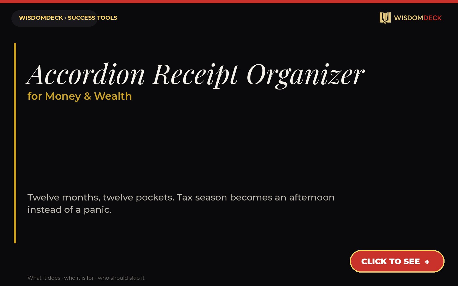 Accordion Receipt Organizer — WisdomDeck success tool card