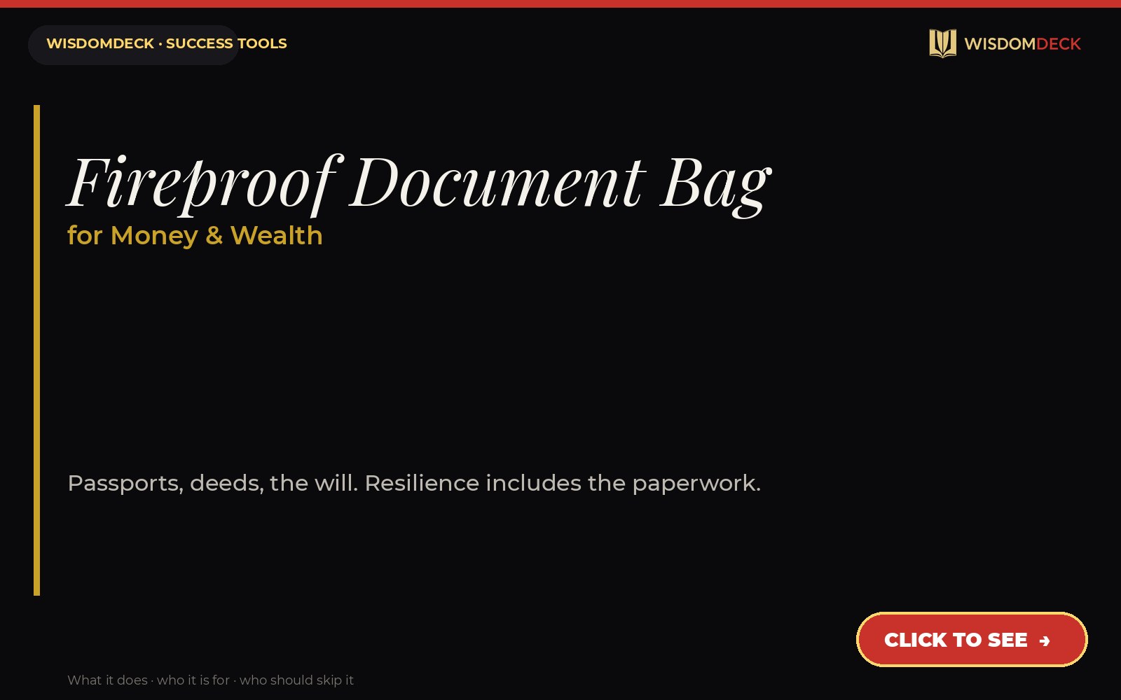 Fireproof Document Bag — WisdomDeck success tool card