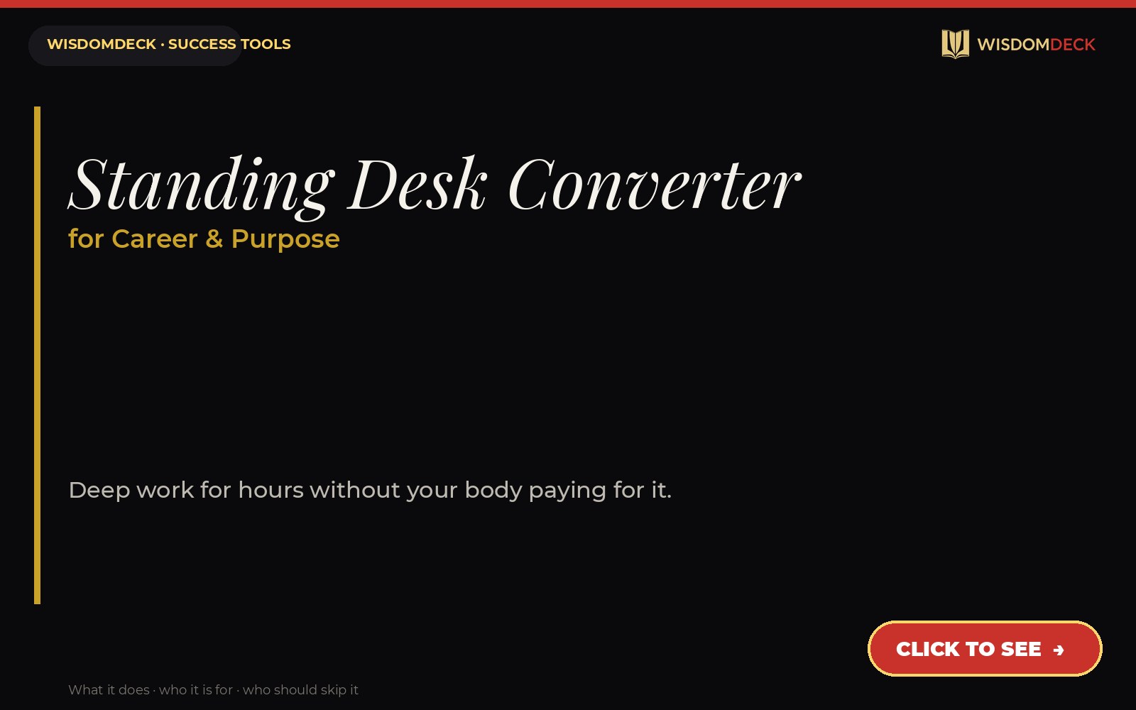 Standing Desk Converter — WisdomDeck success tool card