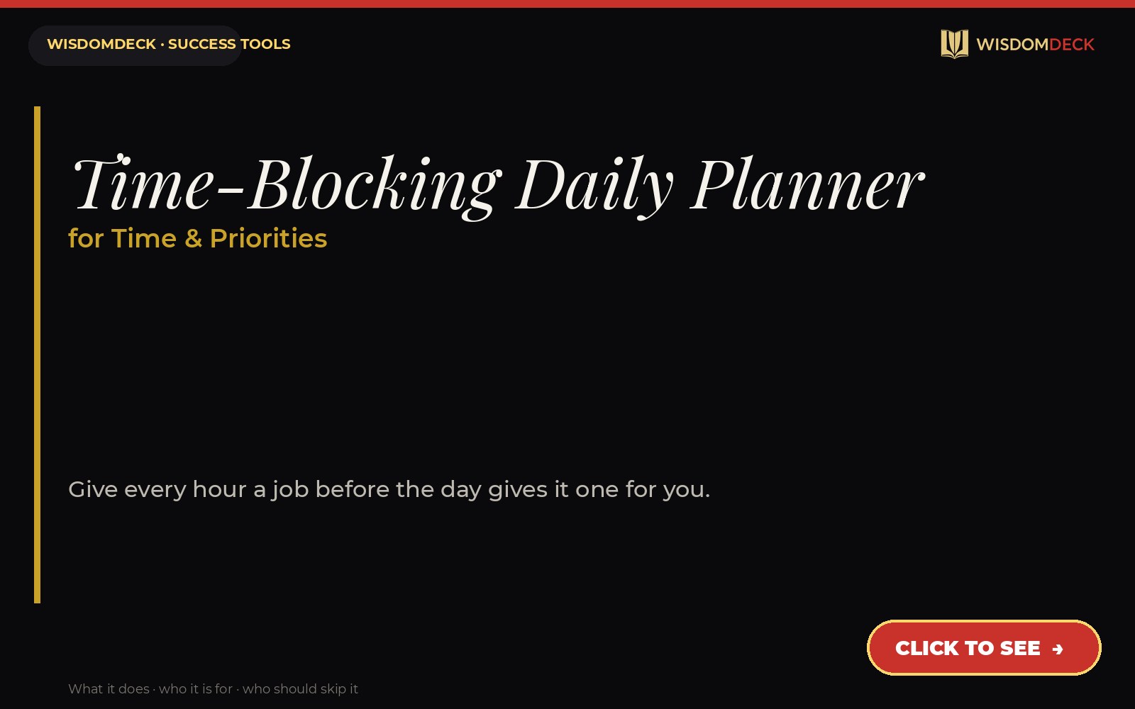 Time-Blocking Daily Planner — WisdomDeck success tool card