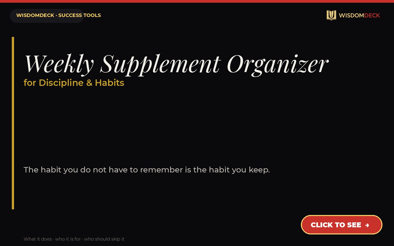 Weekly Supplement Organizer — WisdomDeck success tool card